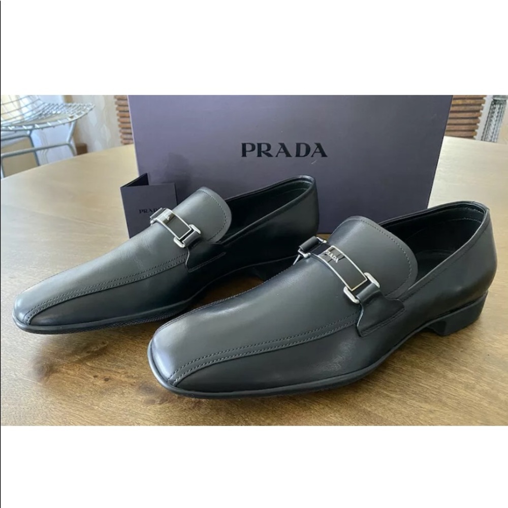 PRADA BLACK‎ LEATHER LOAFER SHOES 4D2823 NEW IN BOX - Picture 2 of 9